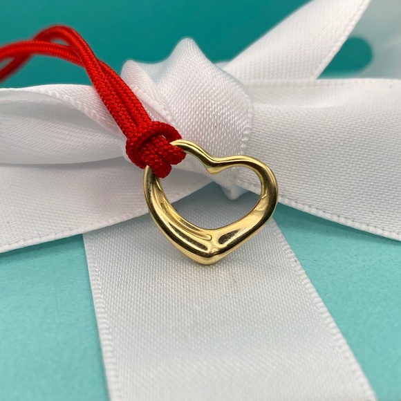 Tiffany & Co. Jewelry - Tiffany & Co Elsa Peretti 18k open heart  16mm &  New  Tiffany red  cord 16”